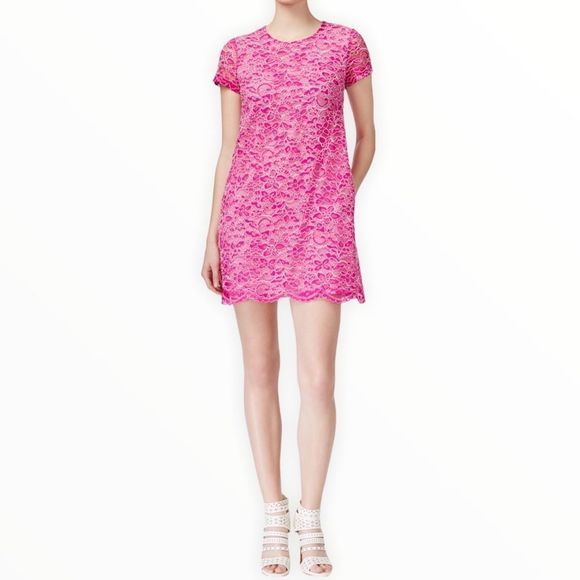 CeCe Pink Corded Lace Short Sleeve Shift Mini Dress size 10 - Picture 1 of 13